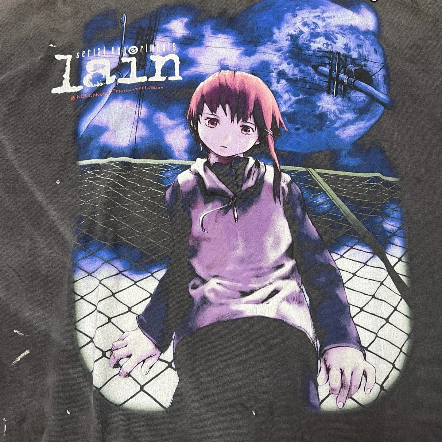 SAINT Mxxxxxx × serial experiments lain × GEEKS RULE GS_SS TEE/LAIN/BLK Sci-fi anime <Lingyin> co-branded ringing tone distressed short-sleeves Washed black S-XL Super rich and delicate printing technology perfectly shows the authentic details Customized co-branded accessories The real correct version Ready-made clothes Assute dyeing Washed to make old Maliu water faded